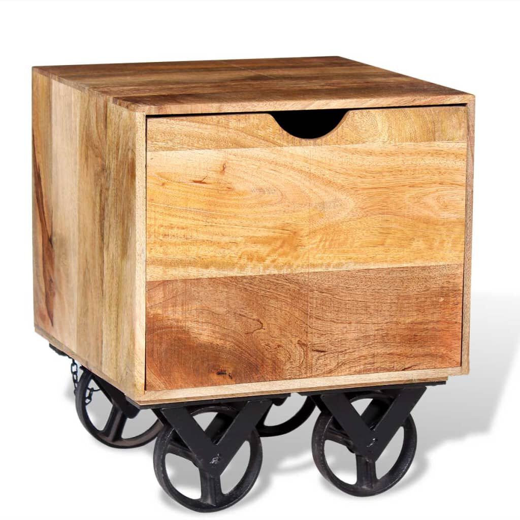 vidaXL Τραπέζι Βοηθητικό με Συρτάρι Ροδάκια 40x40x45 εκ. Ξύλο Μάνγκο