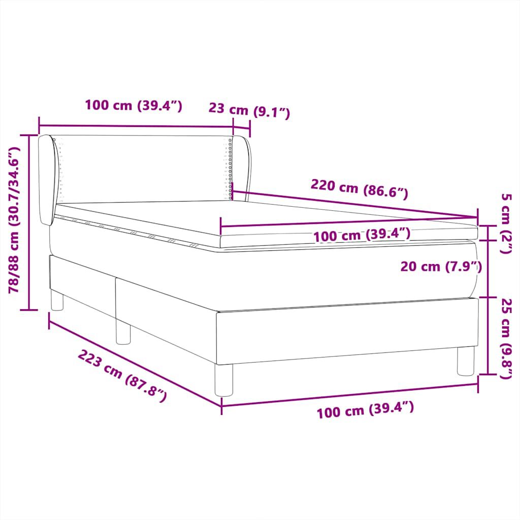 vidaXL Box Spring κρεβάτι με στρώμα ροζ 100x220 cm Βελούδινο