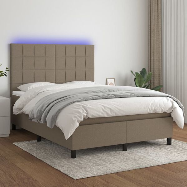 vidaXL &Kappa;&rho;&epsilon;&beta;ά&tau;&iota; Boxspring &mu;&epsilon; &Sigma;&tau;&rho;ώ&mu;&alpha; & LED Taupe 140x200 &epsilon;&kappa;. &Upsilon;&phi;&alpha;&sigma;&mu;ά&tau;&iota;&nu;&omicron;