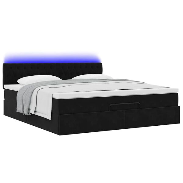 vidaXL Οθωμανικό κρεβάτι με στρώμα & LEDs Μαύρο 180x200cm Velvet