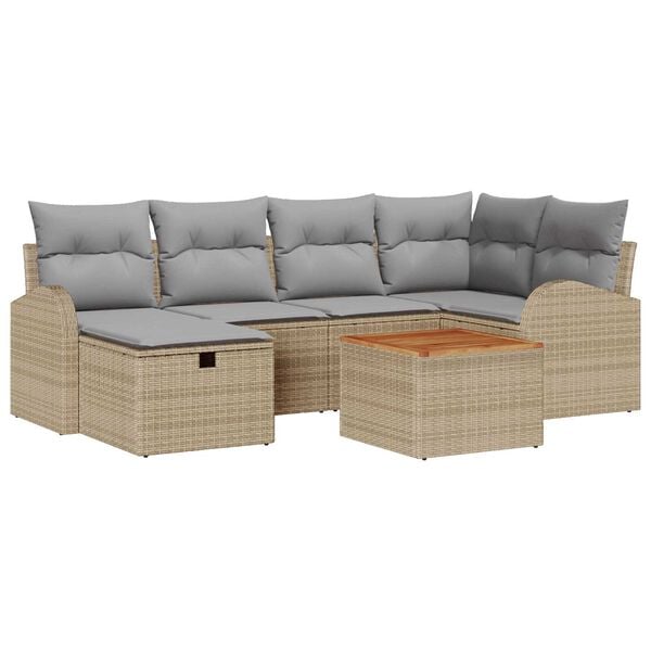 vidaXL Σετ Καναπέ Κήπου με μαξιλάρι 7 pcs Μπεζ Πολυ ράταν