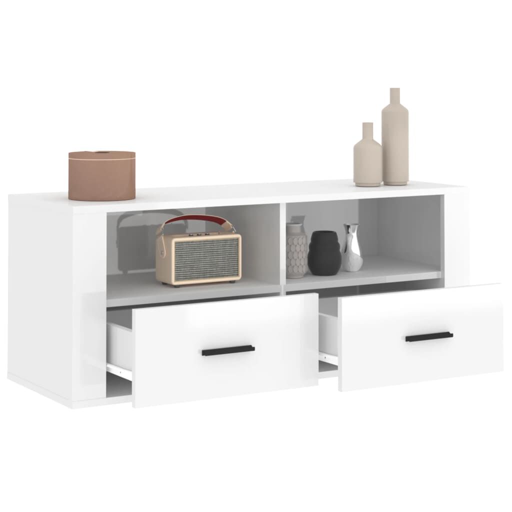 vidaXL Έπιπλο Τηλεόρασης Γυαλ. Λευκό 100x35x40 εκ. Επεξεργασμένο Ξύλο