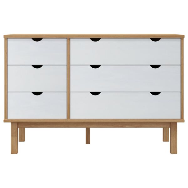 vidaXL Συρταριέρα OTTA Καφέ & Λευκό 111x43x73,5 εκ. Μασίφ Ξύλο Πεύκου