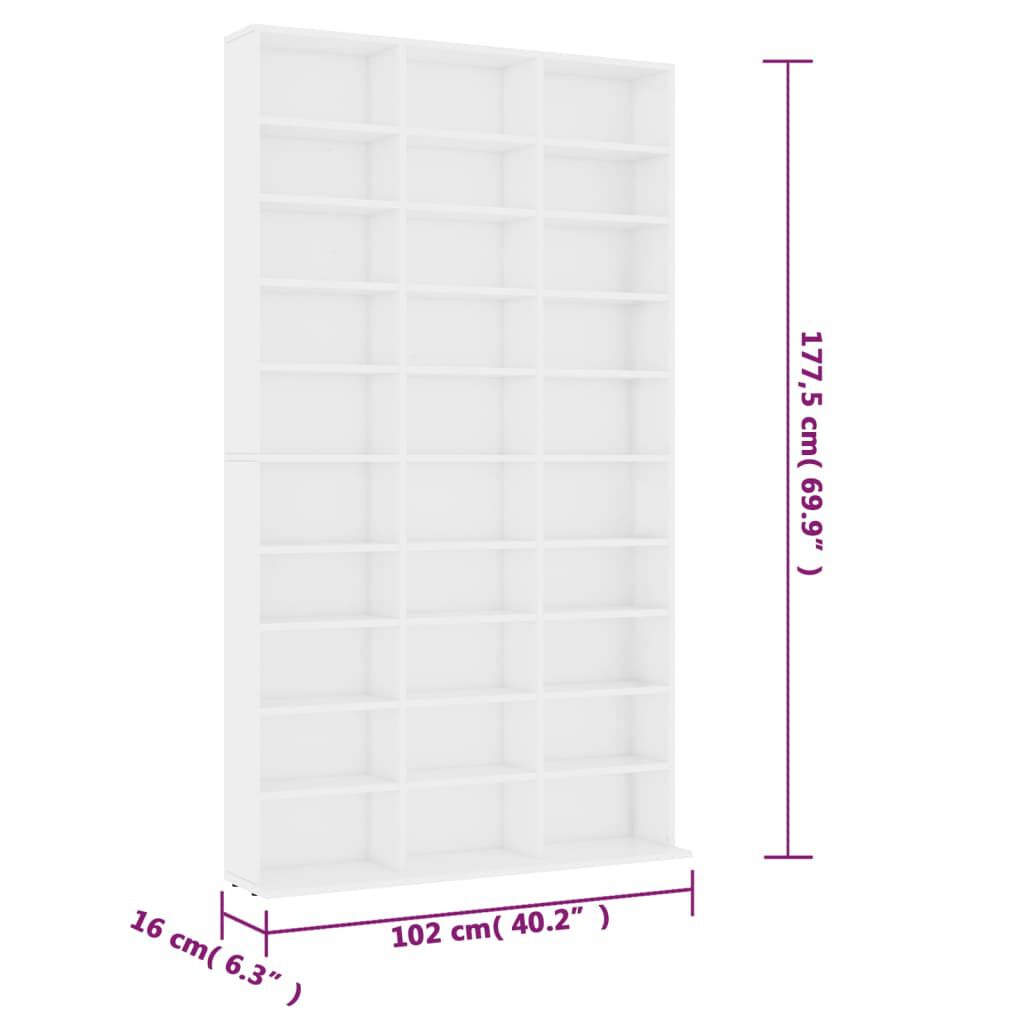 vidaXL Έπιπλο για CD Λευκό 102 x 16 x 177,5 εκ. από Επεξεργασμένο Ξύλο