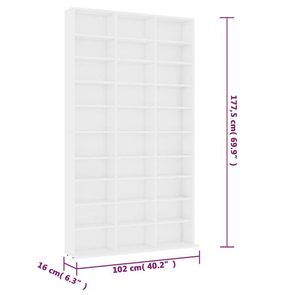 vidaXL Έπιπλο για CD Λευκό 102 x 16 x 177,5 εκ. από Επεξεργασμένο Ξύλο