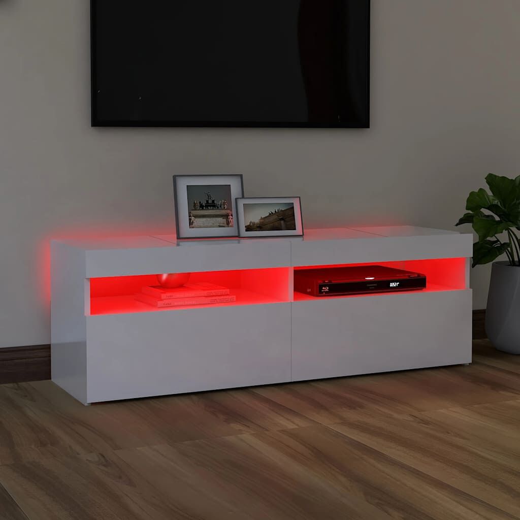 vidaXL Έπιπλο Τηλεόρασης με LED Γυαλιστερό Λευκό 120 x 35 x 40 εκ.