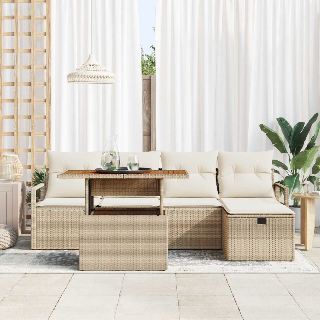 vidaXL Σετ Καναπέ Κήπου 6 pcs Μπεζ συνθετικό ρατάν