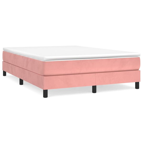 vidaXL Κρεβάτι Boxspring με Στρώμα Ροζ 140x190 εκ. Βελούδινο