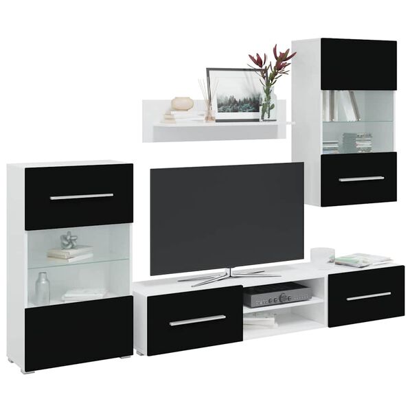 vidaXL Μονάδες τηλεόρασης 5 τεμαχίων με φωτισμό LED Ματ Μαύρο