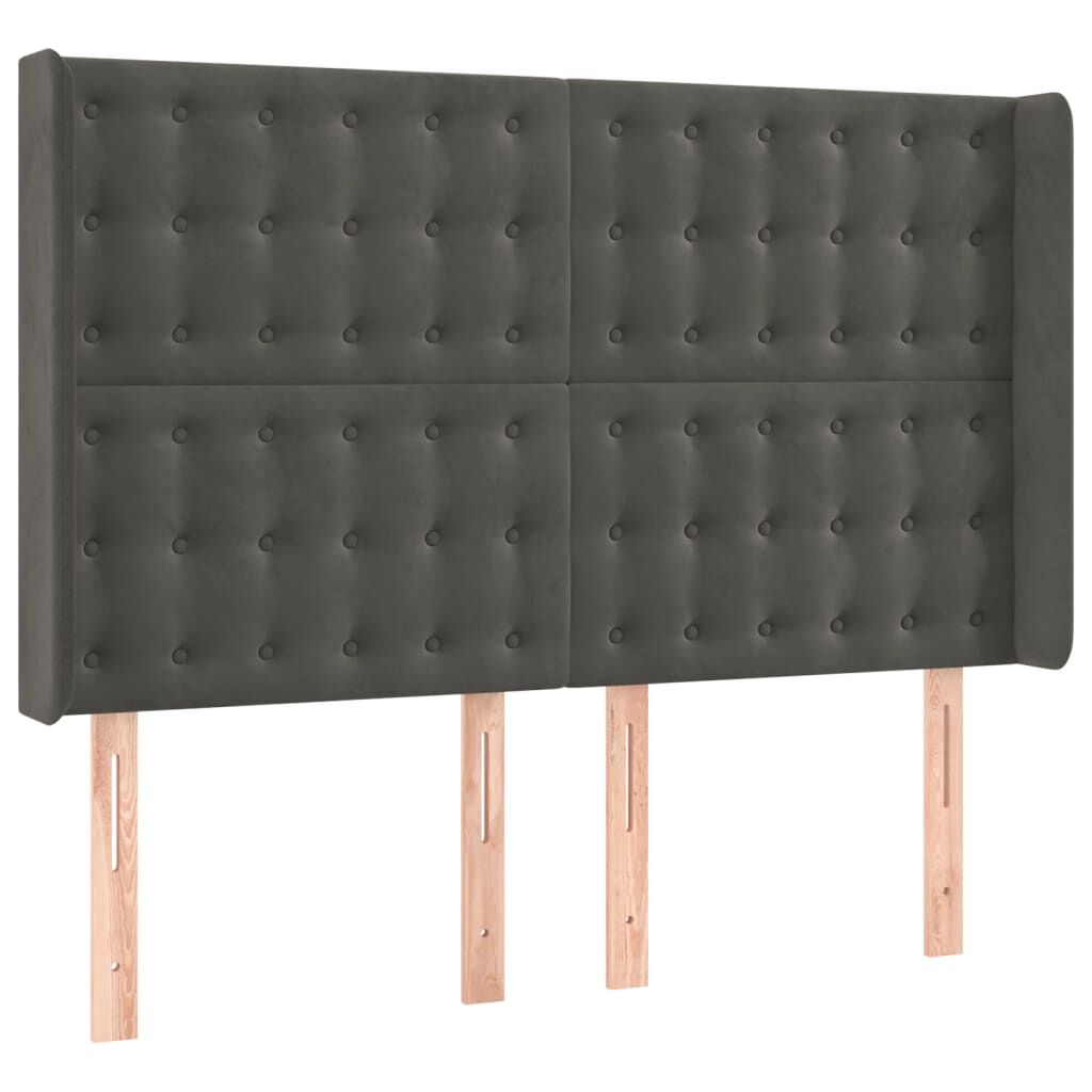 vidaXL Κεφαλάρι Κρεβατιού LED Σκούρο Γκρι 147x16x118/128εκ. Βελούδινο