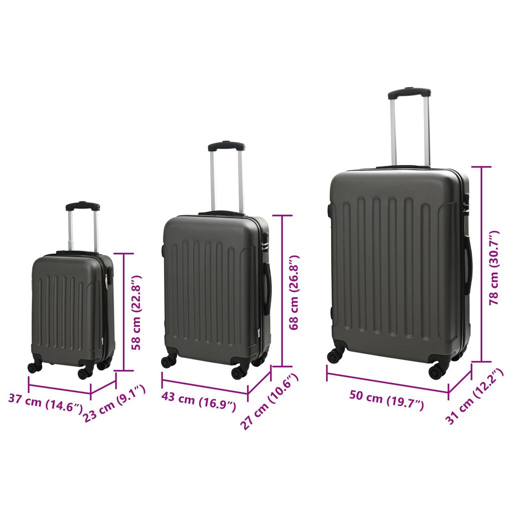 vidaXL Σετ βαλιτσών 3 τεμ Σκληρού ΚαShell Σκούρο Γκρι 20'' 24'' 28'' ABS