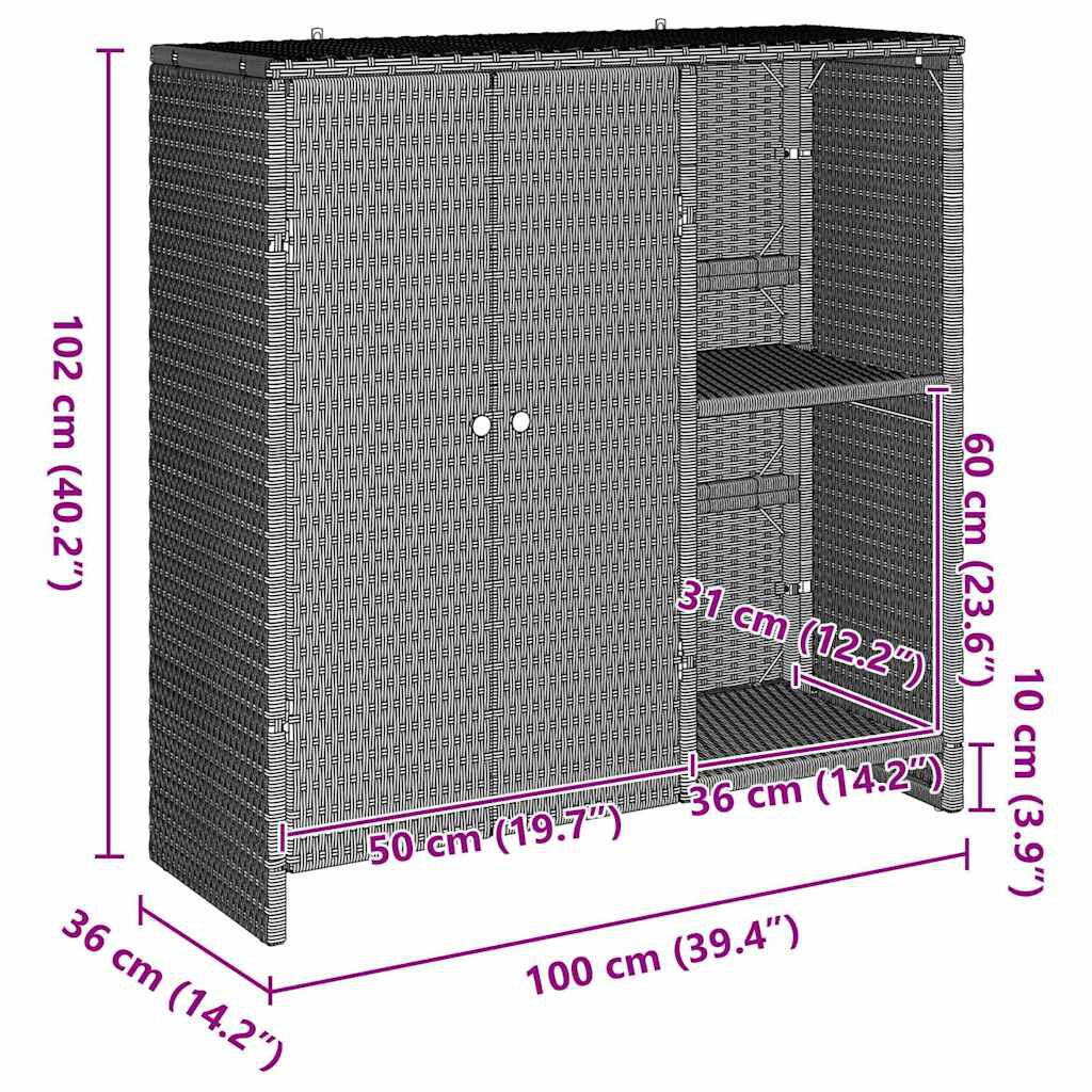 vidaXL Ντουλάπι αποθήκευσης Ανοιχτό γκρι 100 x 36 x 102 εκ Ρατάν