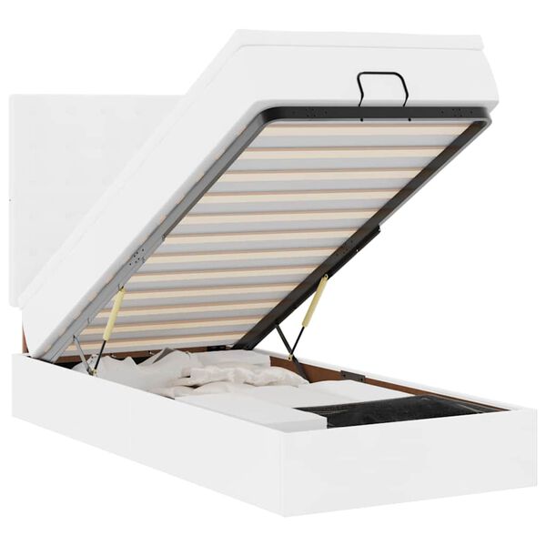 vidaXL Οθωμανικό κρεβάτι με στρώμα & LEDs Λευκό 90x190cm Faux Leather