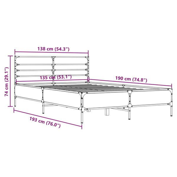 vidaXL Πλαίσιο Κρεβατιού Γκρι Sonoma 135x190 εκ. Επεξ. Ξύλο & Μέταλλο