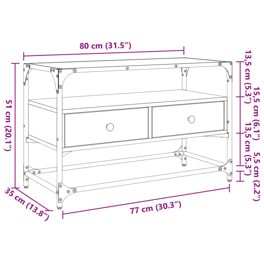 vidaXL Έπιπλο Τηλεόρασης Γυάλ Επιφάνεια Sonoma Δρυς 80x35x51εκ Επ Ξύλο