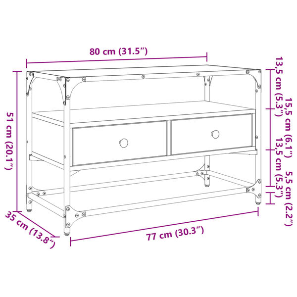 vidaXL Έπιπλο Τηλεόρασης Γυάλ Επιφάνεια Sonoma Δρυς 80x35x51εκ Επ Ξύλο