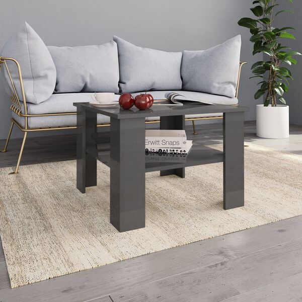 vidaXL Τραπεζάκι Σαλονιού Γυαλιστερό Γκρι 60x60x42 εκ. Μοριοσανίδα