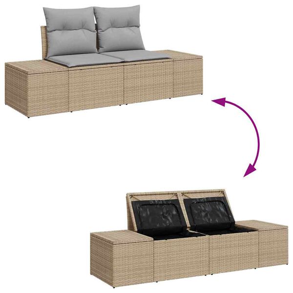 vidaXL Σετ Καναπέ Κήπου με αποθήκευση 7 pcs Μπεζ Πολυ ράταν