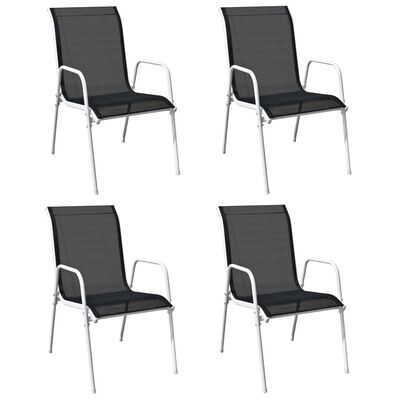 vidaXL Καρέκλες Κήπου Στοιβαζόμενες 4 τεμ. Μαύρες από Ατσάλι/Textilene