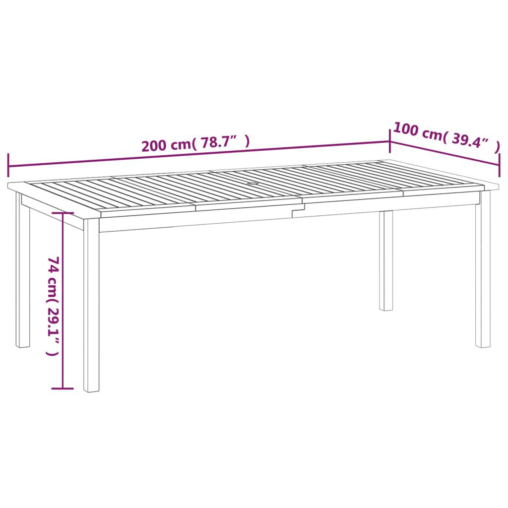 vidaXL Τραπέζι Κήπου 200 x 100 x 74 εκ. από Μασίφ Ξύλο Ακακίας