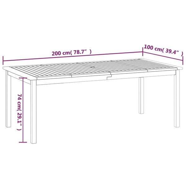 vidaXL Τραπέζι Κήπου 200 x 100 x 74 εκ. από Μασίφ Ξύλο Ακακίας