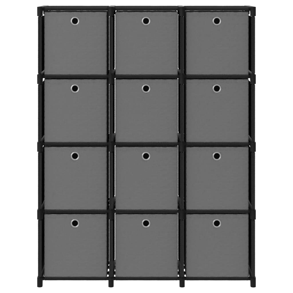 vidaXL Ραφιέρα με 12 Κύβους & Κουτιά Μαύρη 103x30x141 εκ. Υφασμάτινη