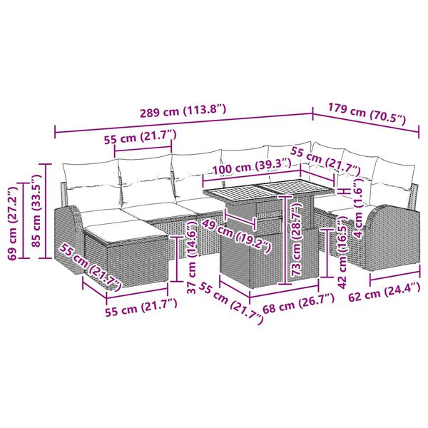 vidaXL Σετ Καναπέ Κήπου με αποθήκευση 9 pcs Μπεζ Πολυ ράταν