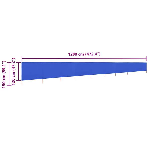 vidaXL Προστατευτικό Αέρα με 9 Πάνελ Αζούρ Μπλε 1200x120 εκ Υφασμάτινο