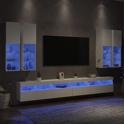 vidaXL Ντουλάπια Τηλεόρασης Τοίχου Σετ 7 τεμ. με Φώτα LED Λευκά