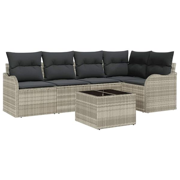 vidaXL Σετ Καναπέ Κήπου με μαξιλάρι 6 pcs Ανοιχτό γκρι Πολυ ράταν