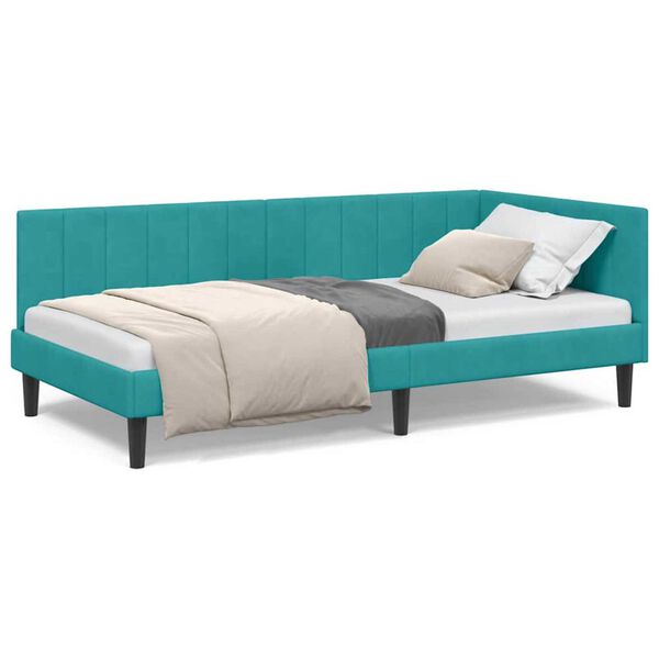 vidaXL Κρεβάτι Γωνίας με κεφαλάρι Τιρκουάζ 90 x 200 cm Βελούδο