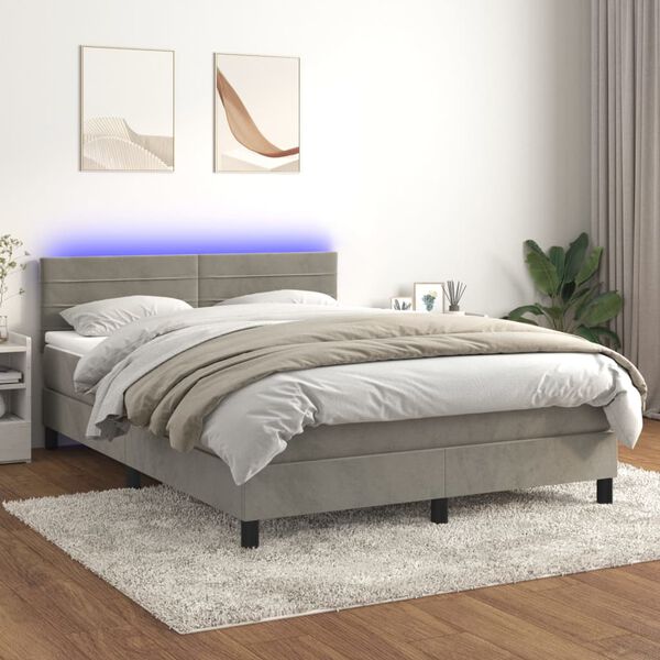vidaXL &Kappa;&rho;&epsilon;&beta;ά&tau;&iota; Boxspring &mu;&epsilon; &Sigma;&tau;&rho;ώ&mu;&alpha;&LED &Alpha;&nu;. &Gamma;&kappa;&rho;&iota; 140x190 &epsilon;&kappa;. &Beta;&epsilon;&lambda;&omicron;ύ&delta;&iota;&nu;&omicron;