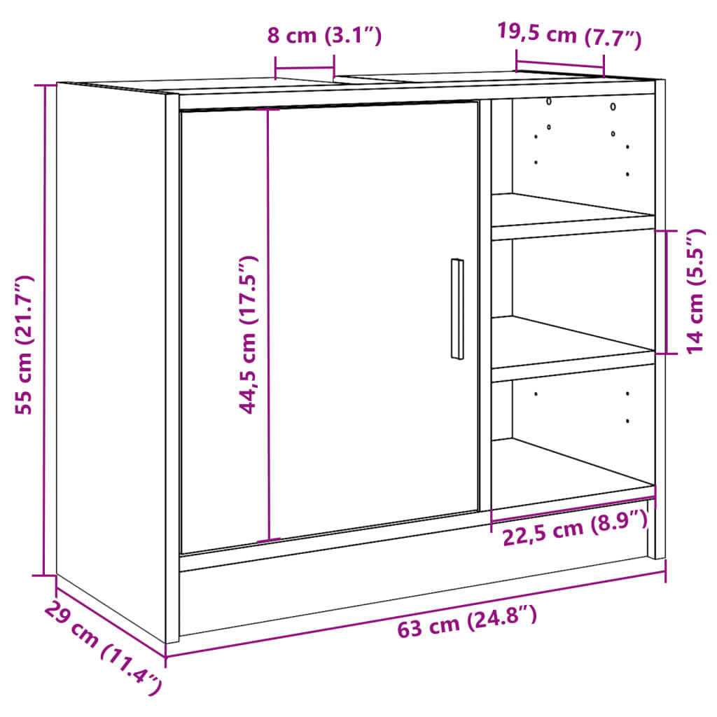 vidaXL Ντουλάπι Νιπτήρα Sonoma Δρυς 63x29x55 εκ. Επεξεργασμένο Ξύλο