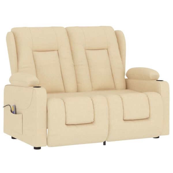 vidaXL Πολυθρόνα Μασάζ Διθέσια με Ποτηροθήκη Ανακλ. Κρεμ Υφασμάτινη