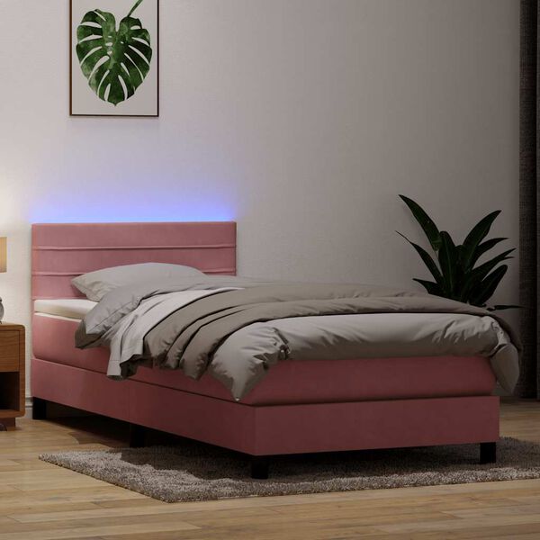 vidaXL &Kappa;&rho;&epsilon;&beta;ά&tau;&iota; Boxspring &mu;&epsilon; &Sigma;&tau;&rho;ώ&mu;&alpha; & LED &Rho;&omicron;&zeta; 90x220 &epsilon;&kappa;. &Beta;&epsilon;&lambda;&omicron;ύ&delta;&iota;&nu;&omicron;