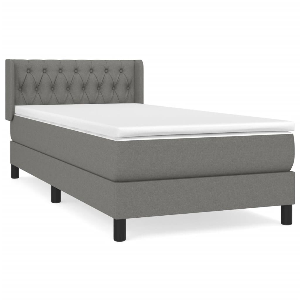 vidaXL Κρεβάτι Boxspring με Στρώμα Σκούρο Γκρι 90x190 εκ. Υφασμάτινο