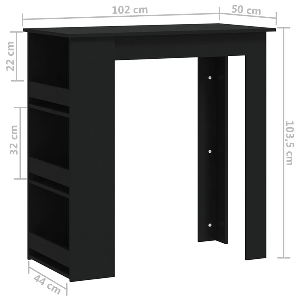 vidaXL Τραπέζι Μπαρ με Ράφια Μαύρο 102x50x103,5 εκ. Επεξ. Ξύλο