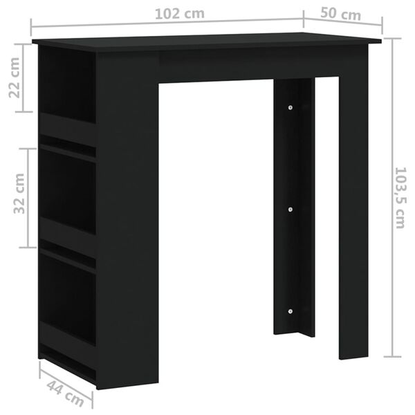 vidaXL Τραπέζι Μπαρ με Ράφια Μαύρο 102x50x103,5 εκ. Επεξ. Ξύλο