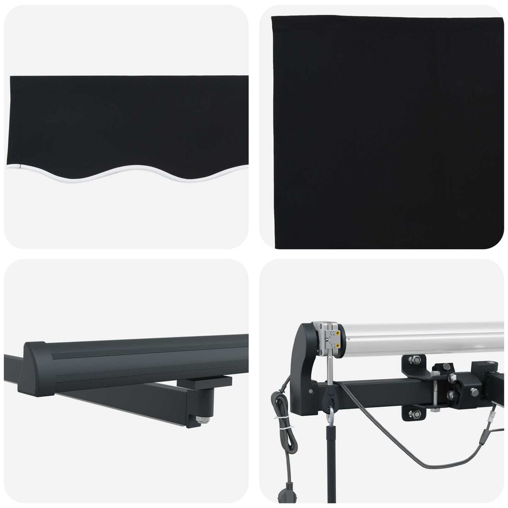vidaXL Αυτόματη Ανασυρόμενη Τέντα με LED Μαύρη 300x250 cm