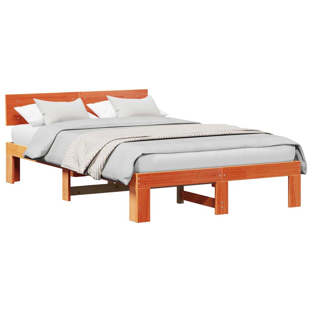 vidaXL Σκελετός Κρεβατιού Καφέ 140 x 190 cm Μασίφ ξύλο πεύκου