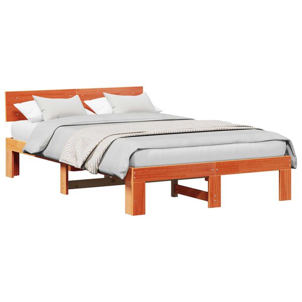 vidaXL Σκελετός Κρεβατιού Καφέ 140 x 190 cm Μασίφ ξύλο πεύκου