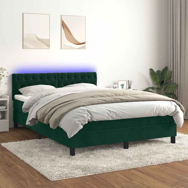vidaXL &Kappa;&rho;&epsilon;&beta;ά&tau;&iota; Boxspring &mu;&epsilon; &Sigma;&tau;&rho;ώ&mu;&alpha; & LED &Sigma;&kappa;. &Pi;&rho;ά&sigma;&iota;&nu;&omicron; 140x190&epsilon;&kappa; &Beta;&epsilon;&lambda;&omicron;ύ&delta;&omicron;