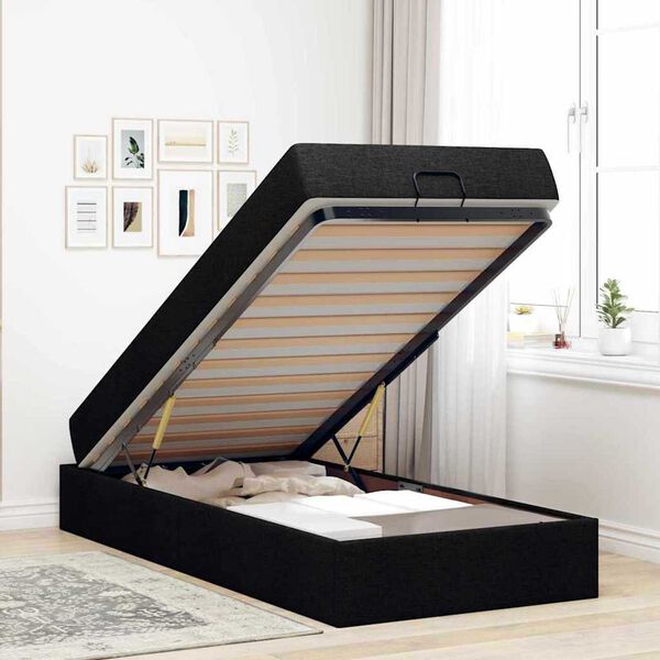 vidaXL Σκελετός Κρεβατιού με στρώμα Μαύρο 90 x 200 cm ύφασμα