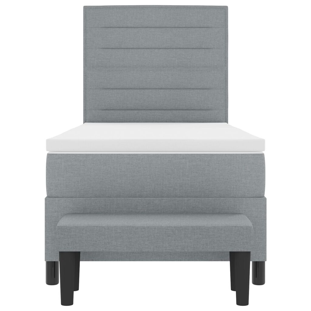 vidaXL Κρεβάτι Box Spring με Στρώμα & Πάγκο Ανοιχτό Γκρι 100x200 cm Ύφασμα
