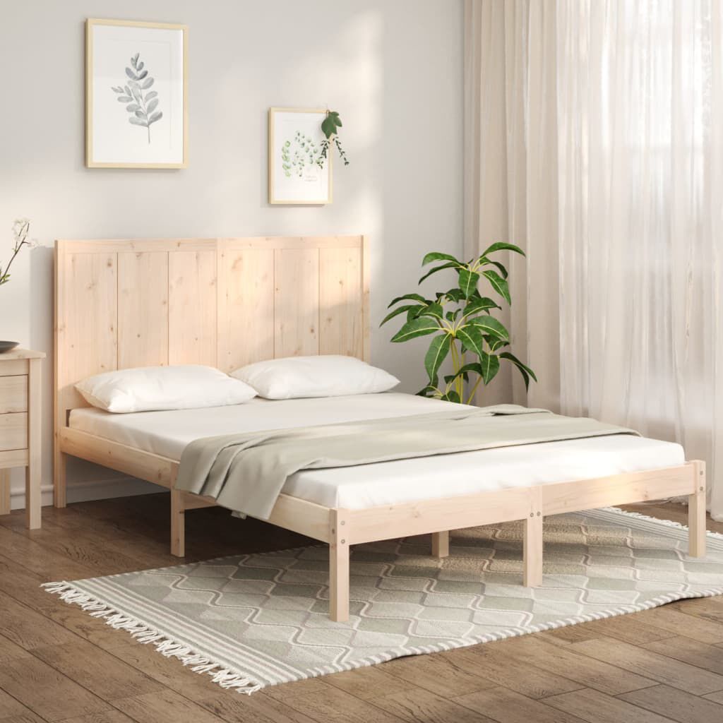 vidaXL Σκελετός Κρεβατιού Χωρίς Στρώμα 135x190 εκ Μασίφ Ξύλο Πεύκου