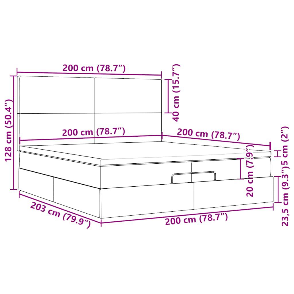 vidaXL Οθωμανικό κρεβάτι με στρώματα & LEDs Σκούρο γκρι Βελούδο