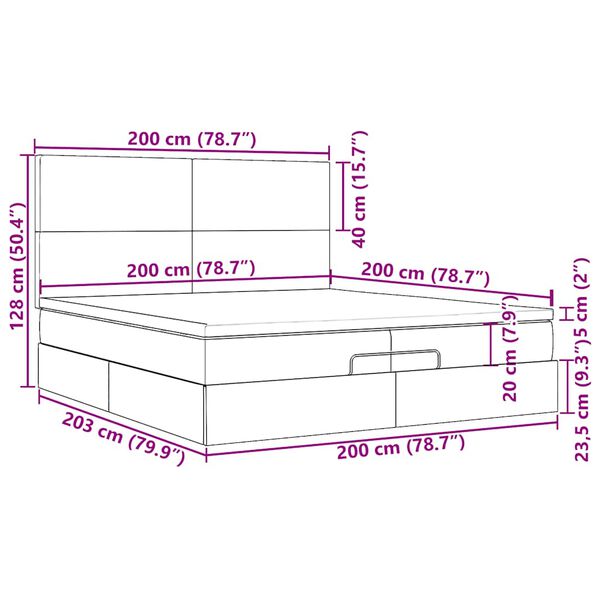 vidaXL Οθωμανικό κρεβάτι με στρώματα & LEDs Σκούρο γκρι Βελούδο