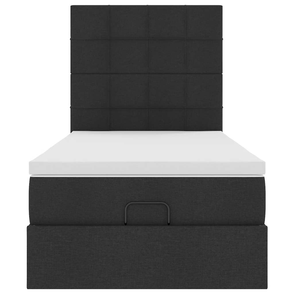 vidaXL Οθωμανικό κρεβάτι με στρώμα & LEDs Μαύρο 100x200 cm Ύφασμα