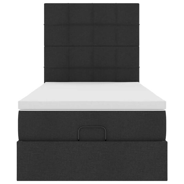 vidaXL Οθωμανικό κρεβάτι με στρώμα & LEDs Μαύρο 100x200 cm Ύφασμα