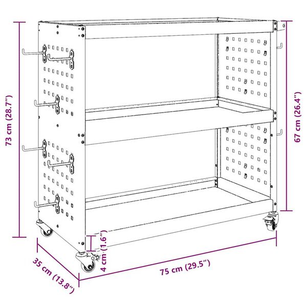 vidaXL Καρότσι εργαλείων με ράφι Μαύρο 75 x 35 x 73 εκ. Κρύα χάλυβας